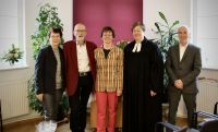 Auf Wiedersehen, Monika Westerwelle! (V.l.n.r.:) Rita Ditten, Klaus und Monika Westerwelle, Pfarrerin Beatrix Forck, Superintendent Hans-Georg Furian. Foto: Jürgen Bosenius / kklios.de