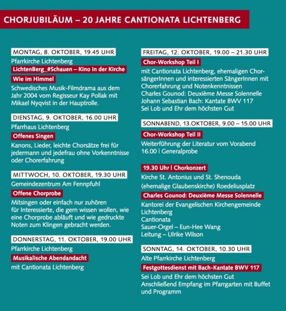 Chorjubiläum – 20 Jahre Cantionata Lichtenberg. Quelle: Lichtblick 4/2018
