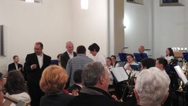 Frühlingskonzert des Posaunenchors Eggersdorf am 27. April 2019 - Bläserbeauftragter des Kirchenkreises und Superintendent ehren Bläserinnen und Bläser. Foto: Jörg Leue