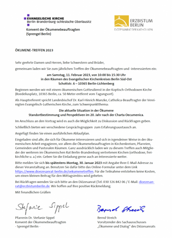 Berliner Ökumene-Treffen 2023 – am 11. Februar 2023 im Haus des Kirchenkreises in Berlin-Lichtenberg