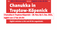 Chanukka in Treptow-Köpenick – 28. Nov. bis 5. Dez. 2021, täglich von 17 bis 18 Uhr