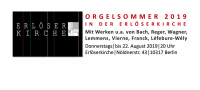 Die Veranstaltungen des Orgelsommers finden bis zum 22. August 2019 in der Erlöserkirche in Rummelsburg, Nöldnerstraße 43, immer donnerstags um 20 Uhr statt.