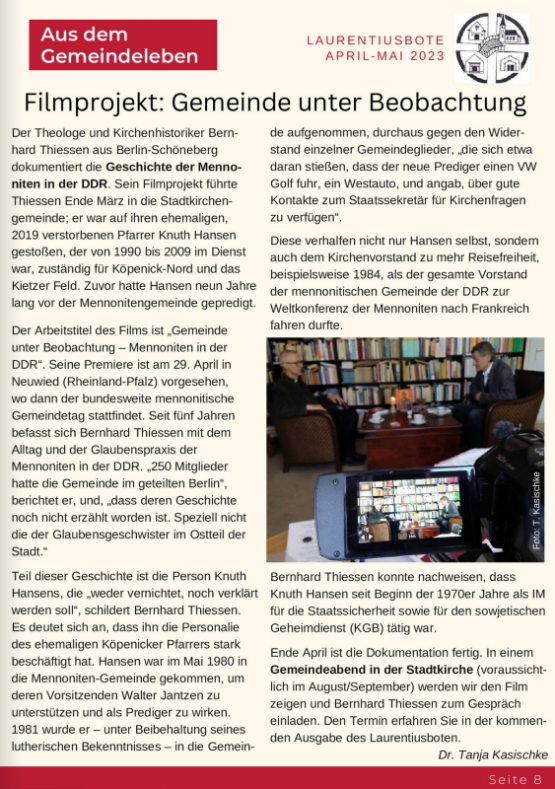 Ev. Stadtkirchengemeinde Köpenick – Filmprojekt „Gemeinde unter Beobachtung“