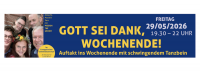 GOTT SEI DANK, WOCHENENDE! am Freitag, 29. Mai 2026 von 19.30 bis 22 Uhr im Gemeindezentrum Biesdorf – mit MISSION THE GROOM