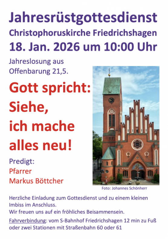 Jahresrüstgottesdienst – Christophoruskirche Friedrichshagen, 18. Januar 2026, 10 Uhr