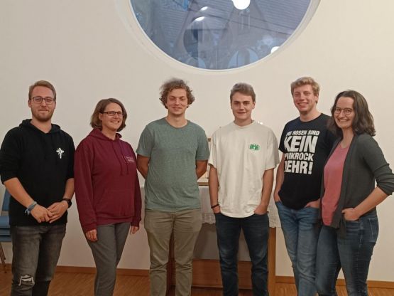 Der Kreisjugendkonvent unseres Kirchenkreises: Jonas (Altglienicke), Mandy (Kirchenkreis), Marcel (Petershagen), Björn (Schöneiche), Jakob (Neuenhagen) und Pia (Oberspree-West).