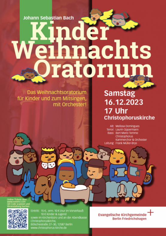 Johann Sebastian Bach – Kinder Weihnachtsoratorium ZUM MITSINGEN: Christophoruskirche Friedrichshagen, Samstag, 16. November 2023, 17 Uhr