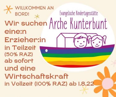 Stellenausschreibung: Erzieher*in gesucht – in der Ev. Kita „Arche Kunterbunt“ der Stadtkirchengemeinde Köpenick