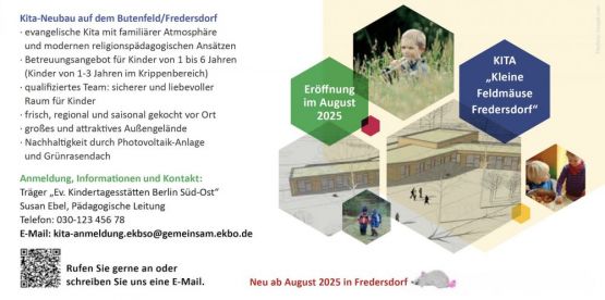 Ab sofort können Eltern ihr Kind in der Ev. Kita Fredersdorf anmelden