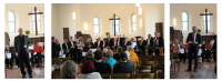 Begeistert Publikum in der Biesdorfer Gnadenkirche – der Vormittags-Posaunenchor des Ev. Kirchenkreises Berlin Süd-Ost unter Leitung von Martin Schubert (links) und Jürgen Hahn (rechts). Fotos: Jürgen Bosenius