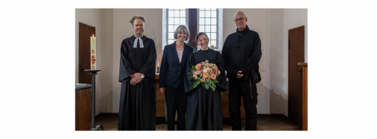 (V.l.n.r.:) Pfarrer Ulrich Kastner, Pfarrerin i.R. Katharina Dang, Pfarrerin Dr. Lillia Milbach-Schirr, GKR-Vorsitzender Thomas Langguth. Foto: Mattias Werner