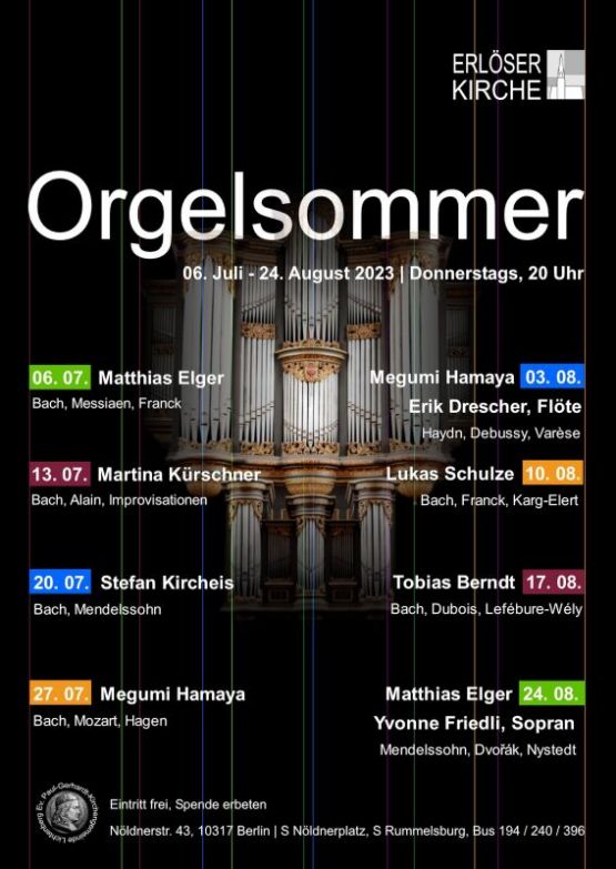 Orgelsommer in der Erlöserkirche – bis zum 24. August, immer donnerstags, 20 Uhr