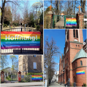 Es ist Ostern! Am Ende gewinnt das Leben! Banneraktion der Ev. Jugend Lichtenberg-Oberspree