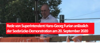 Rede von Superintendent Hans-Georg Furian anlässlich der Seebrücke-Demonstration am 20. September 2020. Foto: privat