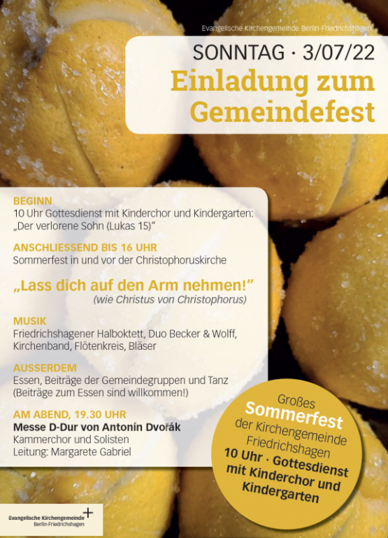 Sommerfest in der Ev. Kirchengemeinde Berlin-Friedrichshagen - Sonntag, 3. Juli 2022, ab 10 Uhr