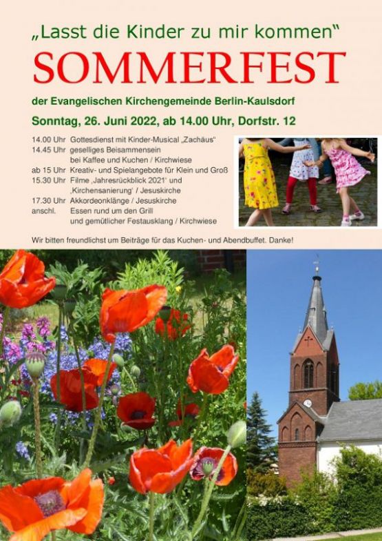 Sommerfest der Ev. Kirchengemeinde Berlin-Kaulsdorf – Sonntag, 26. Juni 2022, ab 14 Uhr
