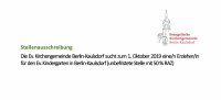 Die Ev. Kirchengemeinde Berlin-Kaulsdorf (www.kirche-kaulsdorf.de) sucht eine/n Erzieher/in für den Evangelischen Kindergarten in Berlin-Kaulsdorf.