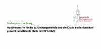 Hausmeister*in für die Evangelische Kirchengemeinde und Kita in Berlin-Kaulsdorf gesucht (unbefristete Stelle mit 70 % RAZ)