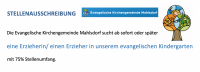 Stellenausschreibung: Die Evangelische Kirchengemeinde Mahlsdorf sucht ab sofort oder später eine Erzieherin/ einen Erzieher in unserem evangelischen Kindergarten mit 75% Stellenumfang.