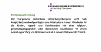 Der Evangelische Kirchenkreis Lichtenberg-Oberspree sucht nach Möglichkeit zum baldigen Beginn eine Mitarbeiterin / einen Mitarbeiter für die Kinder-, Jugend- und Familienarbeit.