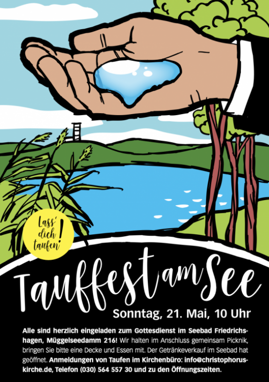 Ev. Kirchengemeinde Berlin-Friedrichshagen: Tauffest am See, Sonntag, 21. Mai, 10 Uhr, im Seebad Friedrichshagen, Müggelseedamm 216