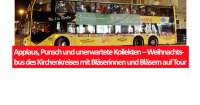 Applaus, Punsch und unerwartete Kollekten – Weihnachtsbus des Kirchenkreises mit Bläserinnen und Bläsern auf Tour. Foto: Martin Schneider / Fotogruppe Friedrichshagen