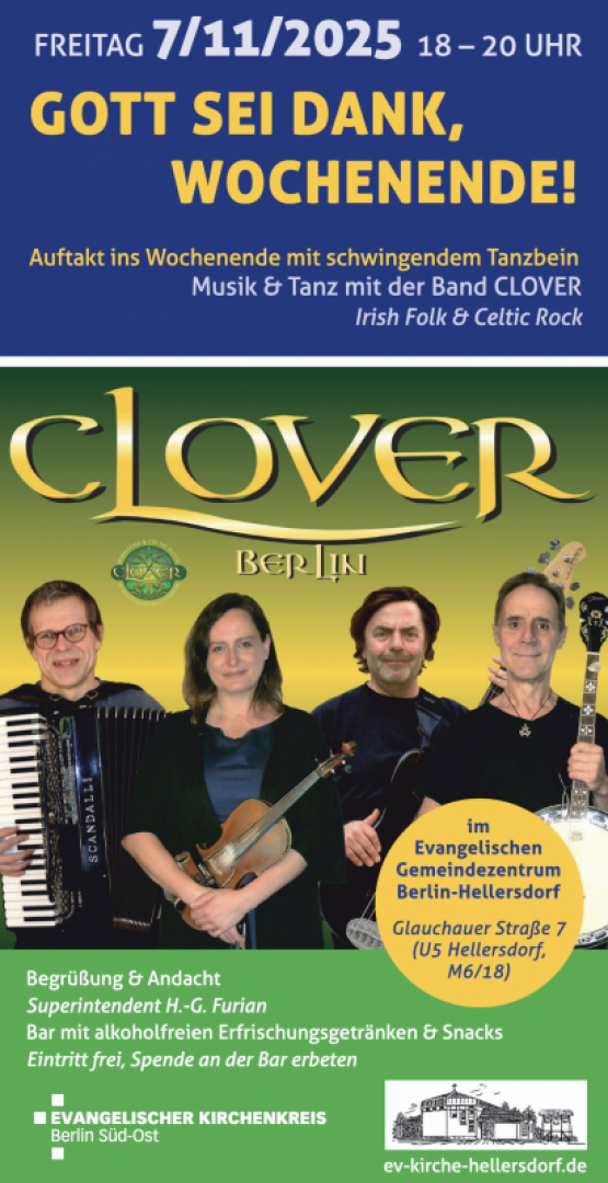 GOTT SEI DANK, WOCHENENDE! 7/11/2025, 18 bis 20 UHR, Andacht, Musik 