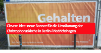 Clevere Idee: neue Banner für die Umzäunung der Christophoruskirche in Berlin-Friedrichshagen