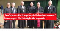 Von rechts: Pfr. Piotr Gas, Erzbischof Heiner Koch, Rab. Andreas Nachama, Bischof Christian Stäblein, Frank Leutner, Msg. Chong. Vertreter des Bischofs von Losz. Foto: Marion Garde