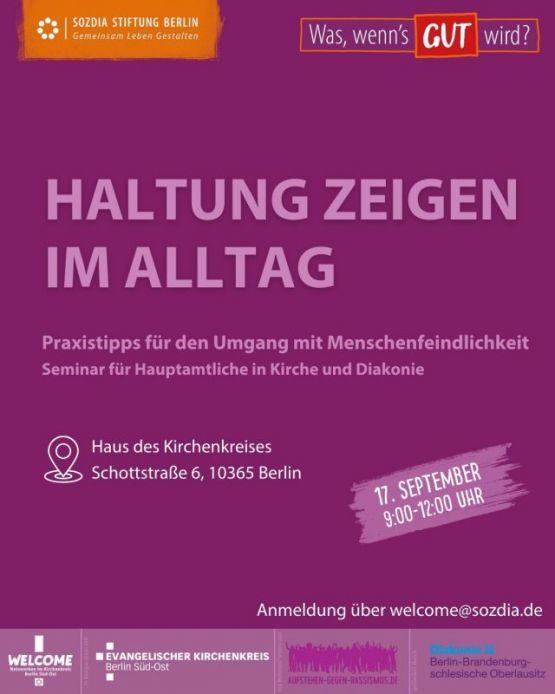 Seminar für Hauptamtliche in Kirche und Diakonie – Haltung zeigen im Alltag: Praxistipps für den Umgang mit gruppenbezogener Menschenfeindlichkeit, Haus des Kirchenkreises, 17. September 2025, 9–12 Uhr