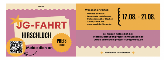 JG-Fahrt nach Hirschluch vom 17. bis 21. August 2026