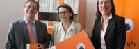 Das Programm des Kirchentages in Berlin steht: Bischof Dr. Markus Dröge, Kirchentagspräsidentin Christina Aus der Au und Generalsekretärin Ellen Ueberschär. Foto: Thorsten Wittke/EKBO