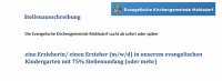 Stellenausschreibung – Evangelische Kirchengemeinde Mahlsdorf sucht eine Erzieherin/ einen Erzieher