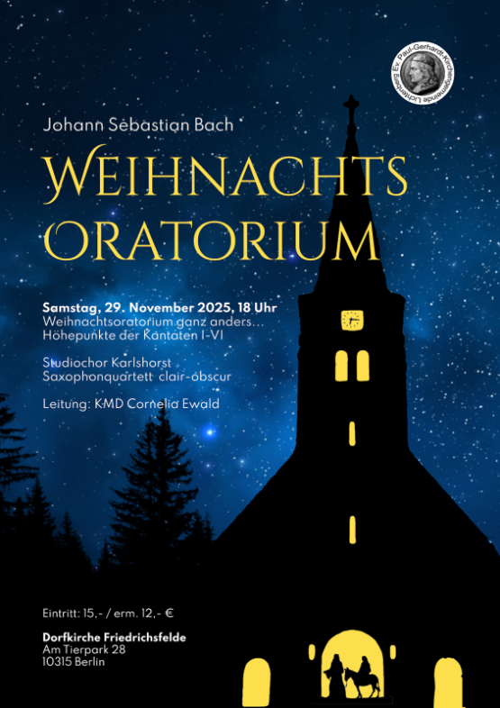 Weihnachtsoratorium ganz anders … mit dem Soxophonquartett clair-obscur –&nbsp;Samstag, 29. November 2025, 18 Uhr // Kirche Friedrichsfelde, Am Tierpark 28, 10315 Berlin