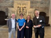(V.l.n.r.:) Superintendent Hans-Georg Furian, Berlins Generalsuperintendentin Dr. Julia Helmke, Prof. Johanna Haberer, Pfarrer Markus Böttcher, Friedrichshagen. Foto: Bosenius