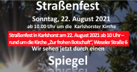Straßenfest in Karlshorst am 22. August 2021 ab 10 Uhr – rund um die Kirche „Zur frohen Botschaft“, Weseler Straße 6