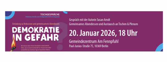Tischgespräch mit der Autorin Susan Arndt: Gemeinsames Abendessen und Austausch an Tischen & Plenum, 20. Januar 2026, 18 Uhr, Gemeindezentrum Am Fennpfuhl, Paul-Junius-Straße 75, 10369 Berlin